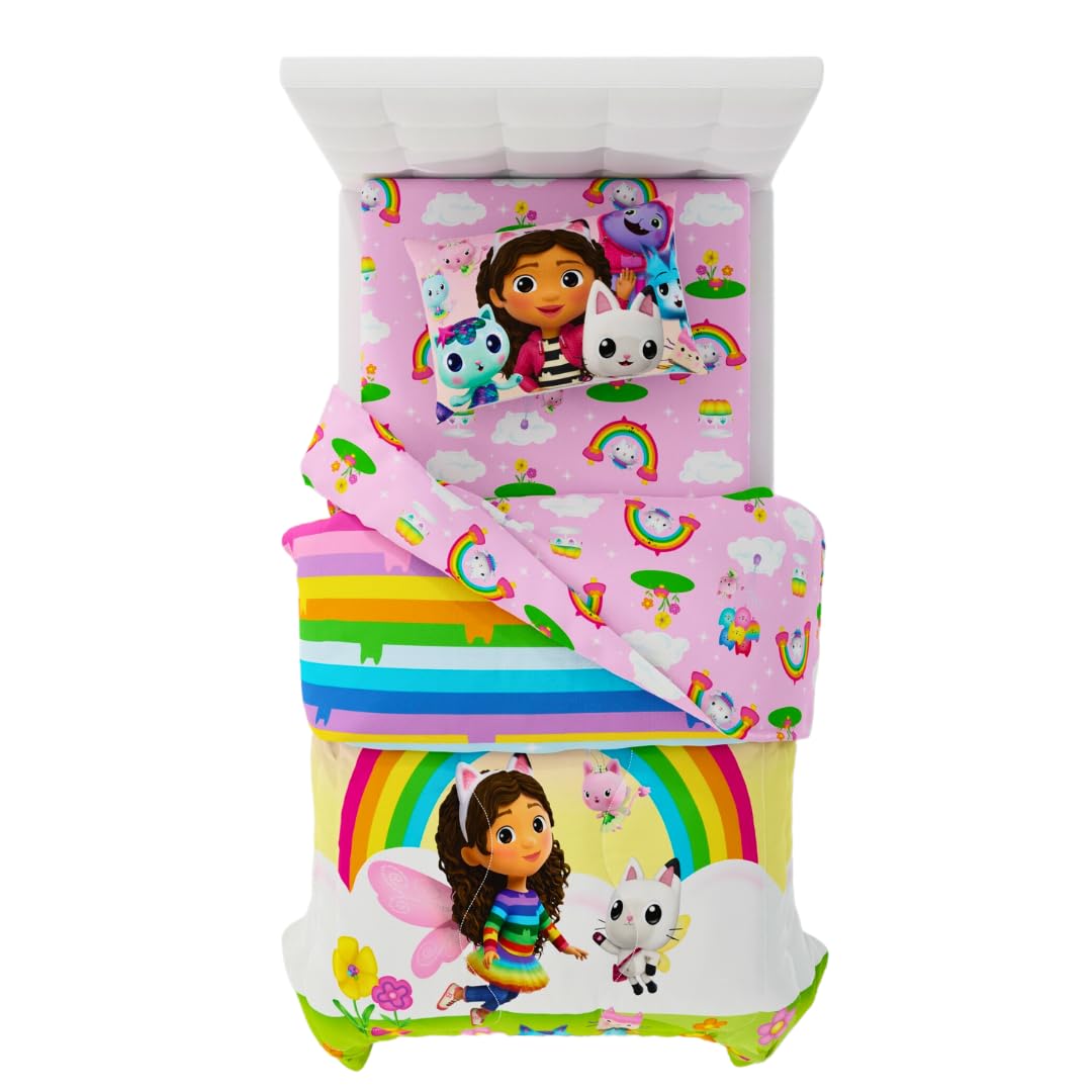 Franco Gabby's Dollhouse Kids Bedding Super Soft Microfiber Comforter and Sheet Set, 4 Piece Twin Size, (Officially Licensed Product)