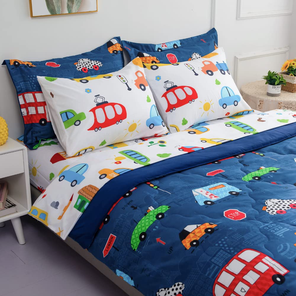 Wajade Sports Comforter Set Bed in A Bag Full Size 7 Piece 3D Soccer Basketball Baseball Football Bedding Set for Kids Boys (1 Comforter, 1 Flat Sheet, 1 Fitted Sheet, 2 Pillowcase and 2 Pillow Sham)