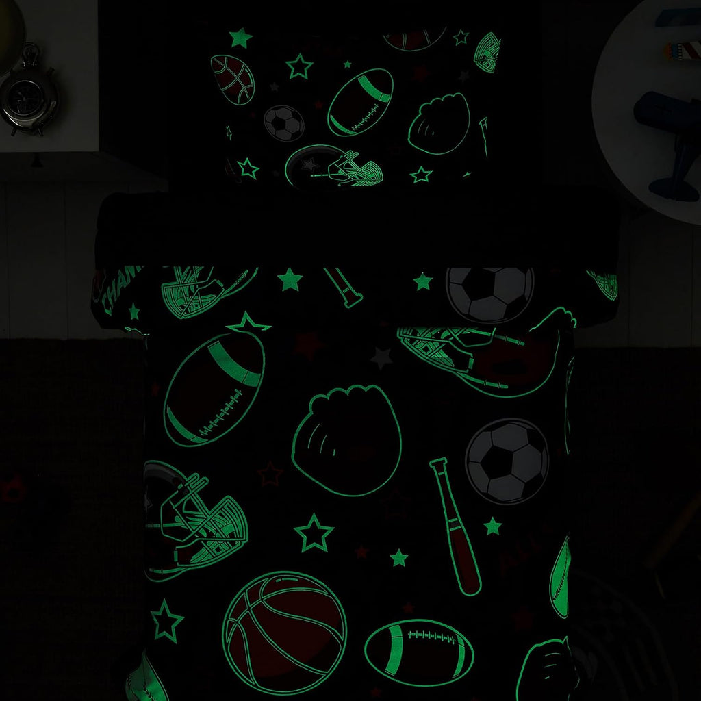 Twin Comforter Set for Boys-5 Pieces Ball Glow in the Dark Bedding Set
