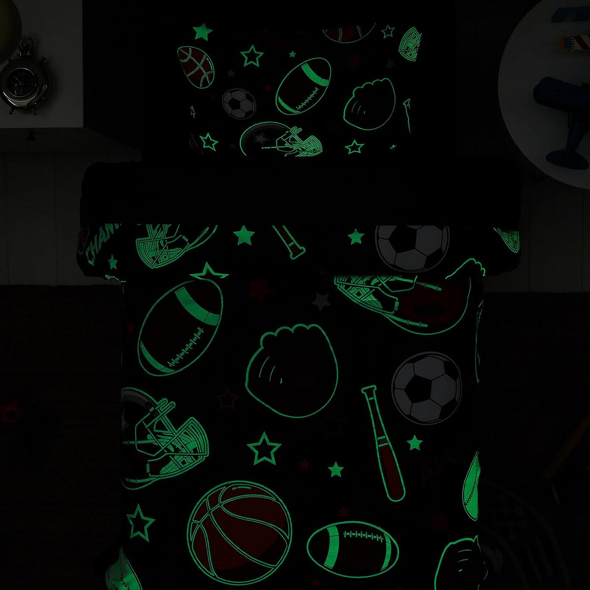 Twin Comforter Set for Boys-5 Pieces Ball Glow in the Dark Bedding Set