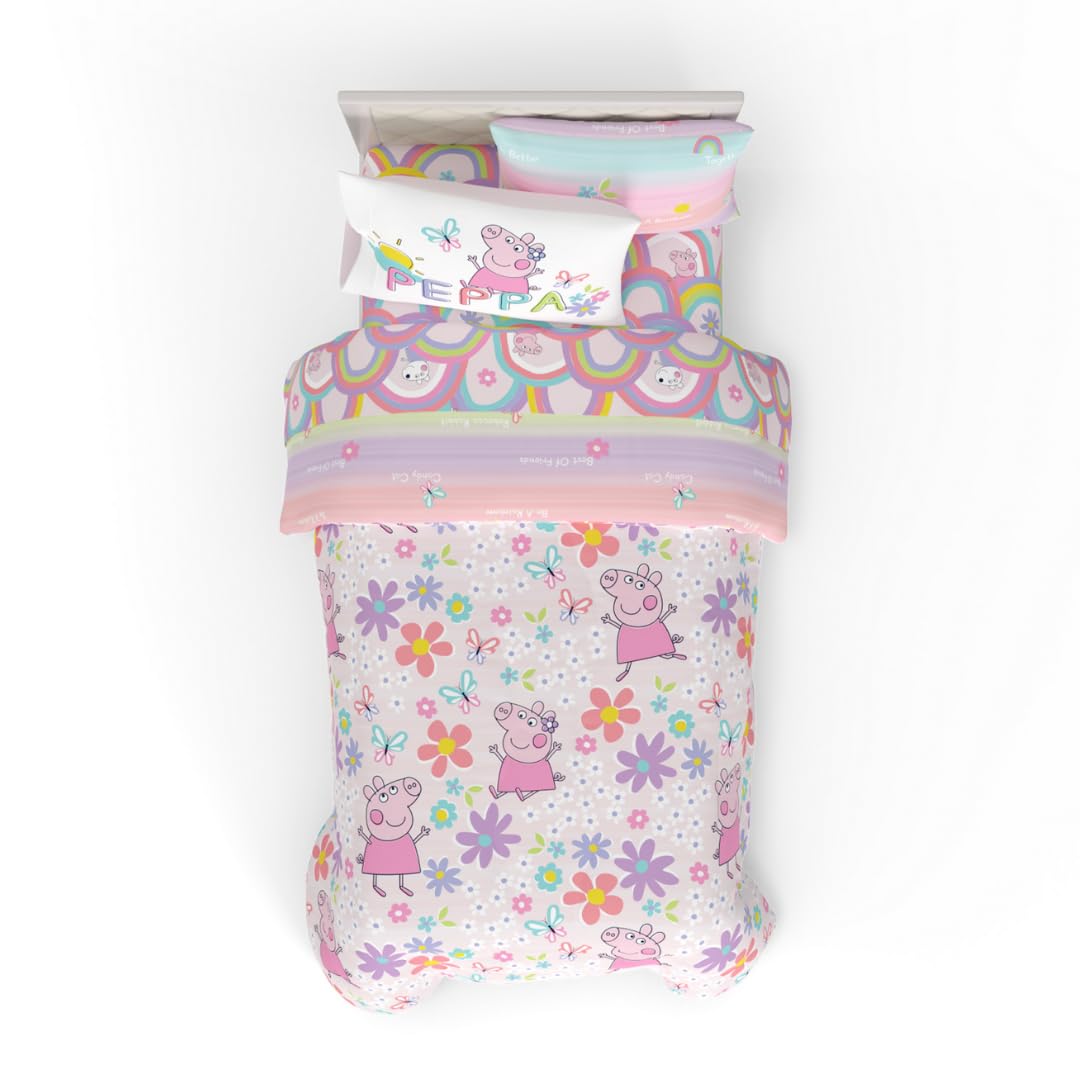 Peppa Pig Kids Bedding Super Soft & Cozy Reversible Microfiber Comforter and Sheet Set with Sham, 5 Piece Twin Size, (Officially Licensed Product) By Franco