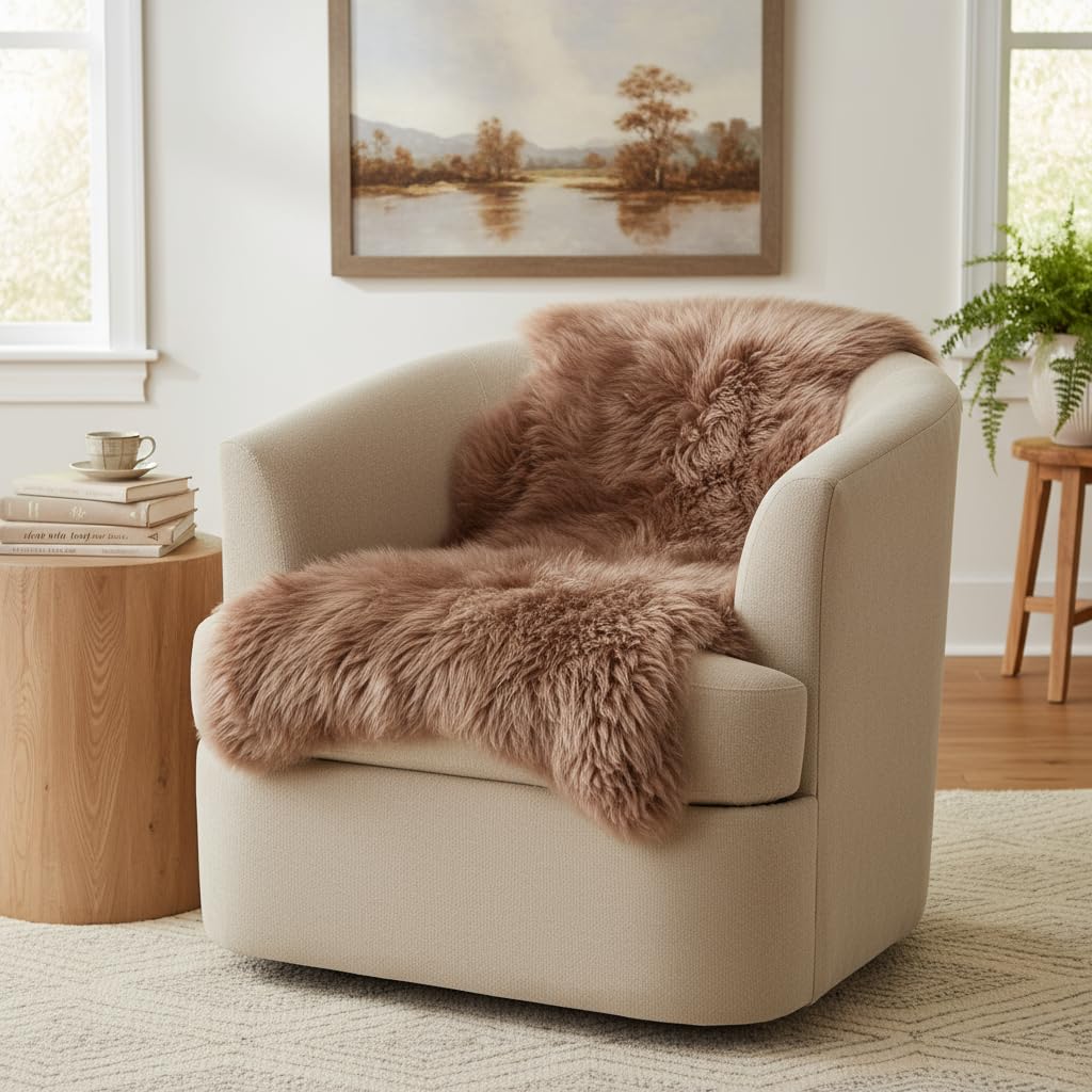 Genuine Sheepskin Rug & Chair Cover Ivory 2X3 Real Fur Throw for Bedroom
