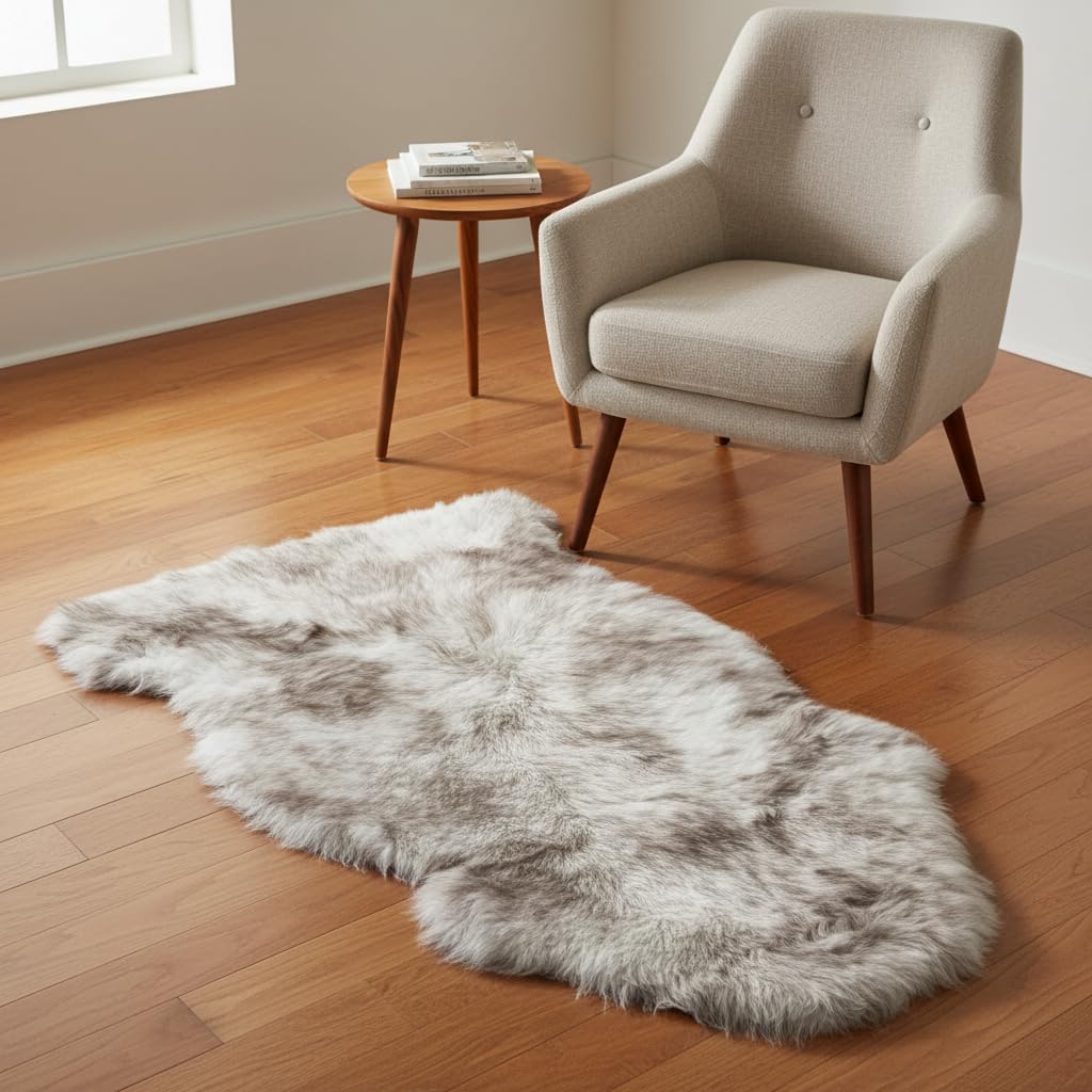 Genuine Sheepskin Rug & Chair Cover Ivory 2X3 Real Fur Throw for Bedroom