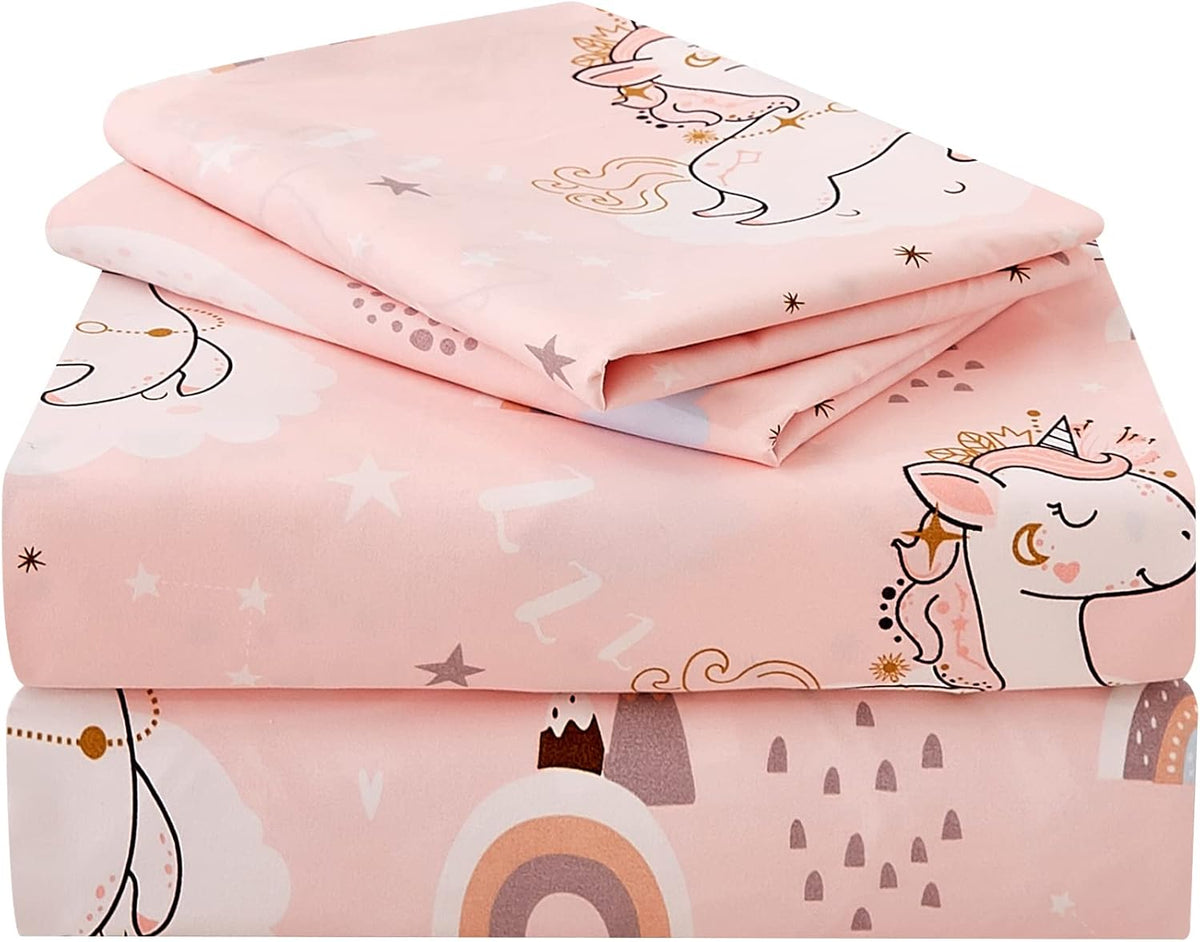 JSD Pink Unicorn Rainbow Kids Full Sheet Set for Girls 4 Piece