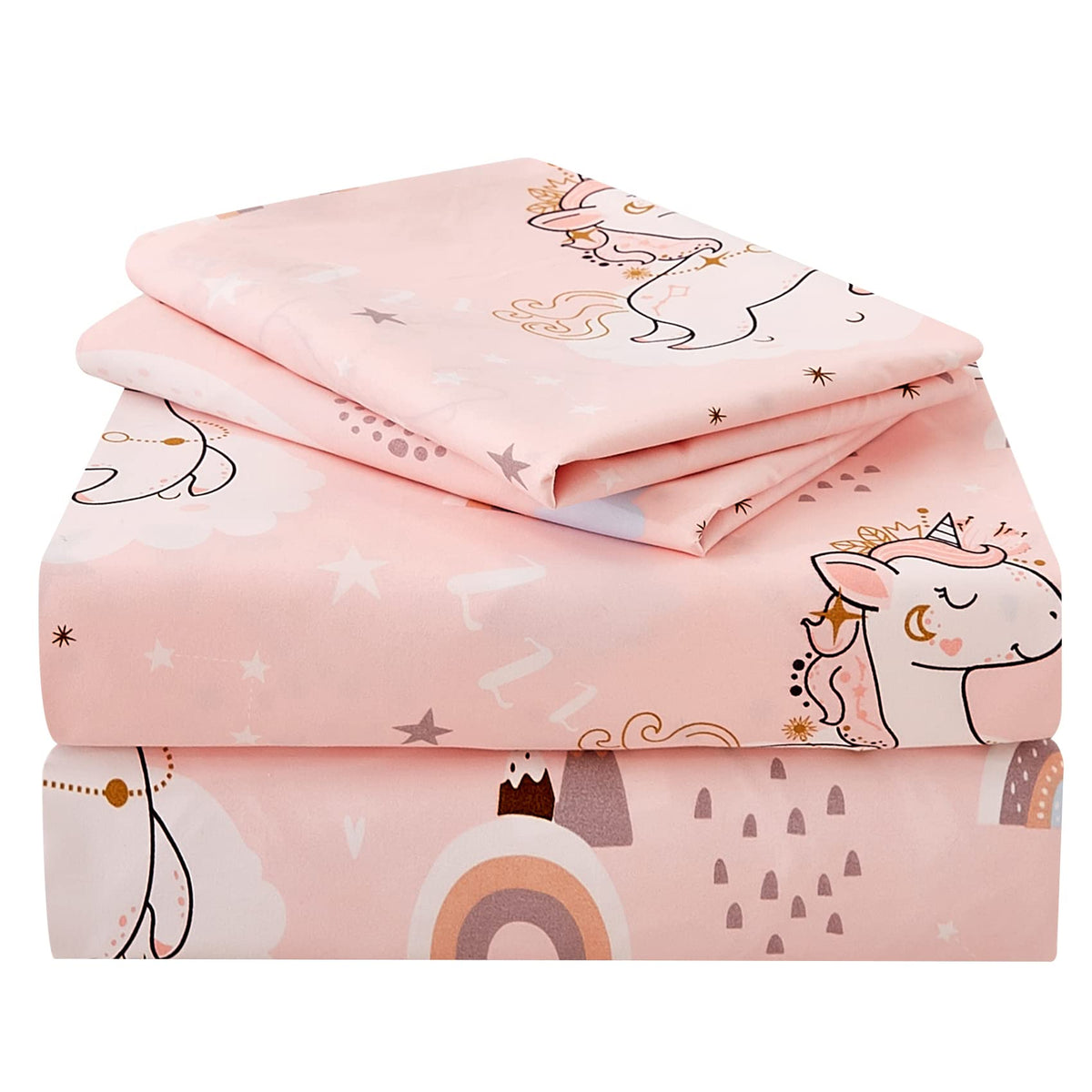 JSD Pink Unicorn Rainbow Kids Full Sheet Set for Girls 4 Piece