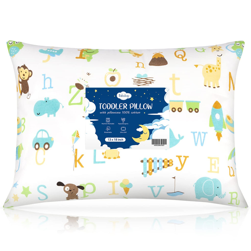 Babebay Toddler Pillow,13X18 Soft Toddler Pillows for Sleeping, Machine Washable Kids Pillow with Cotton Pillowcase, Perfect for Travel (White)