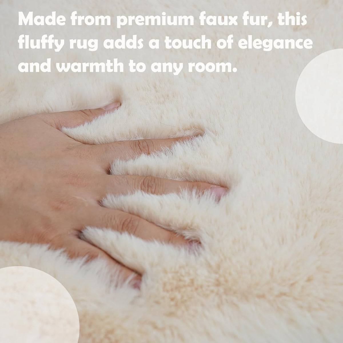 Fluffy Faux Rabbit Fur Rug 2'x6ft Beige Non-Slip Washable Mat Bedroom Living Room