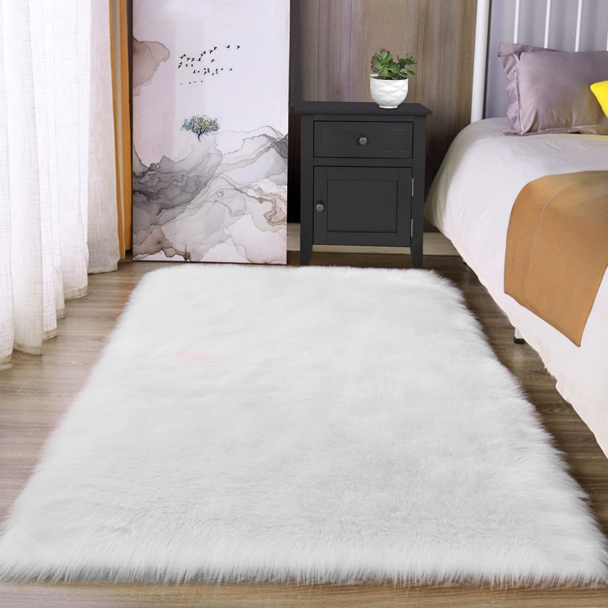 Latepis White Faux Fur Sheepskin Rug 4x6 for Living Room, Fuzzy Rugs Fluffy Washable Rug for Bedroom, Playroom, Luxury Room Decor, Rectangle