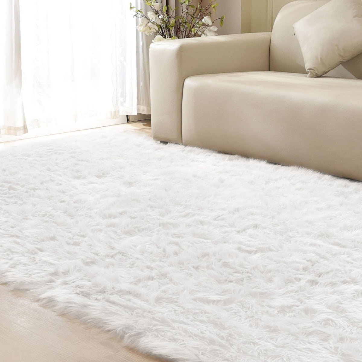ORINOVA White Faux Sheepskin Fuzzy Fur Rugs for Bedroom Small Machine Washable Fluffy Area Rugs for Living Room 2x4 Shag Nursery Rug