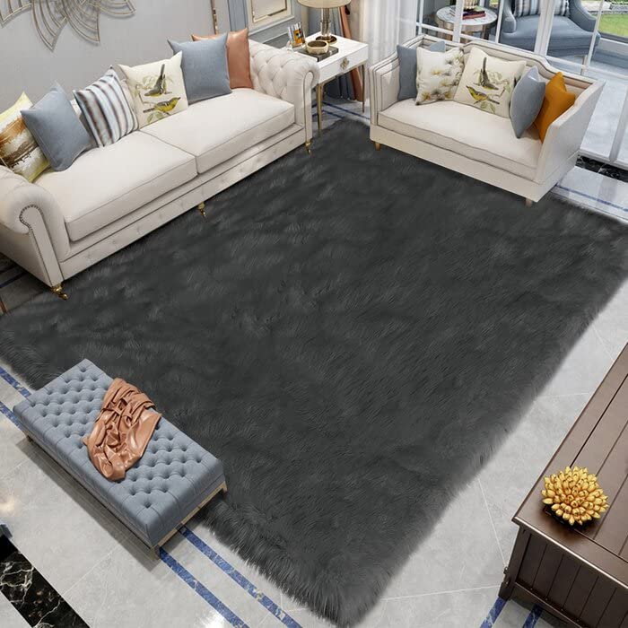 Latepis White Faux Fur Sheepskin Rug 4x6 for Living Room, Fuzzy Rugs Fluffy Washable Rug for Bedroom, Playroom, Luxury Room Decor, Rectangle