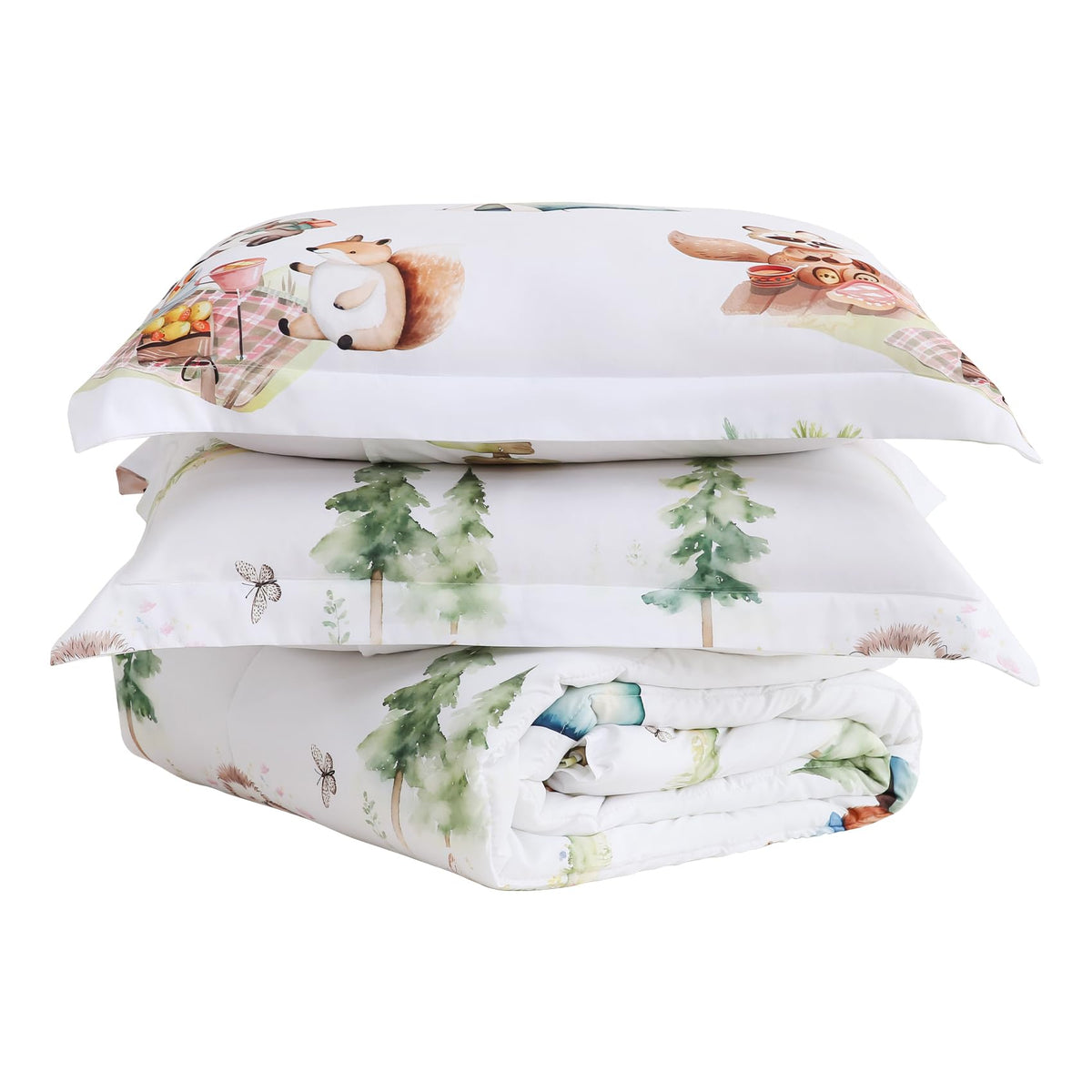 Yibeizi Kids Comforter Set for Boys Girls Full Size, Cute Quilted Woodland Forest Animal Print Fall Bedding with Pillow Sham, Lightweight Soft Breathable Machine Camping Themed Bed Set 3 Piece
