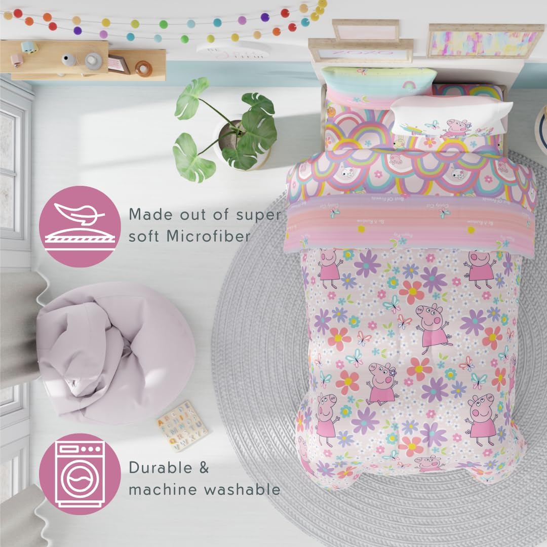 Peppa Pig Kids Bedding Super Soft & Cozy Reversible Microfiber Comforter and Sheet Set with Sham, 5 Piece Twin Size, (Officially Licensed Product) By Franco