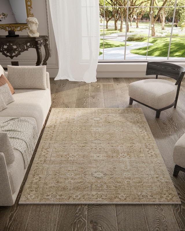 5x7 Area Rug for Living Room: Washable Bedroom Rug Non Slip Low Pile Carpet
