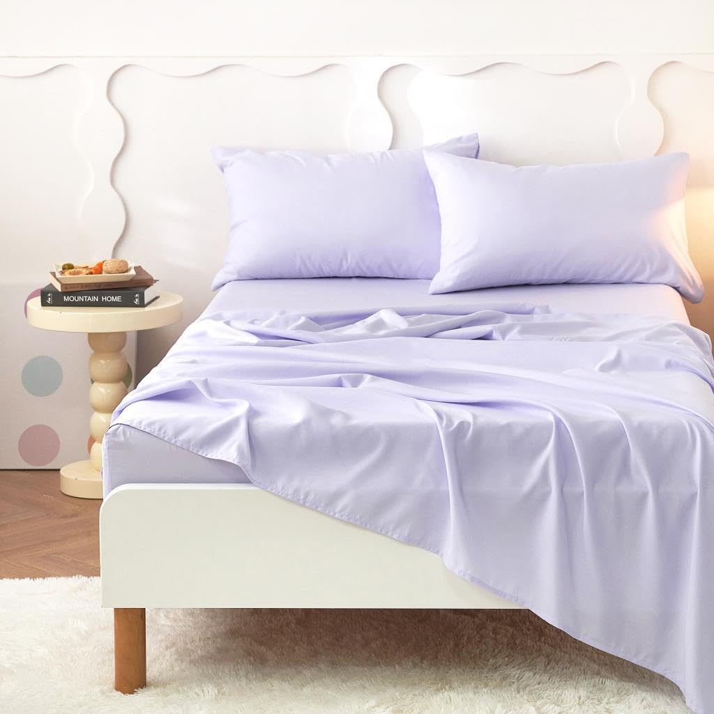 Wake In Cloud - Butterfly Bedding Set for Girls, Cute Colorful Butterfly Flowers Floral Comforter Set with Sheets, 5 Pieces Kids Bed in a Bag, Purple, Twin Size