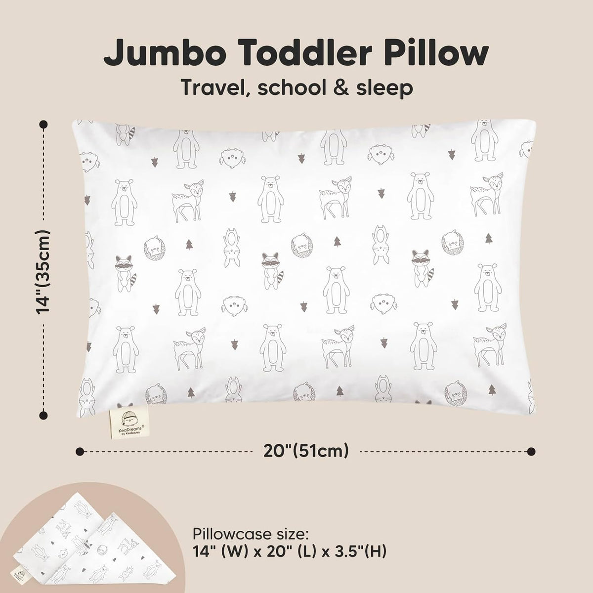 KeaBabies Organic Toddler Pillow with Pillowcase, Jumbo 14X20 (KeaFriends)