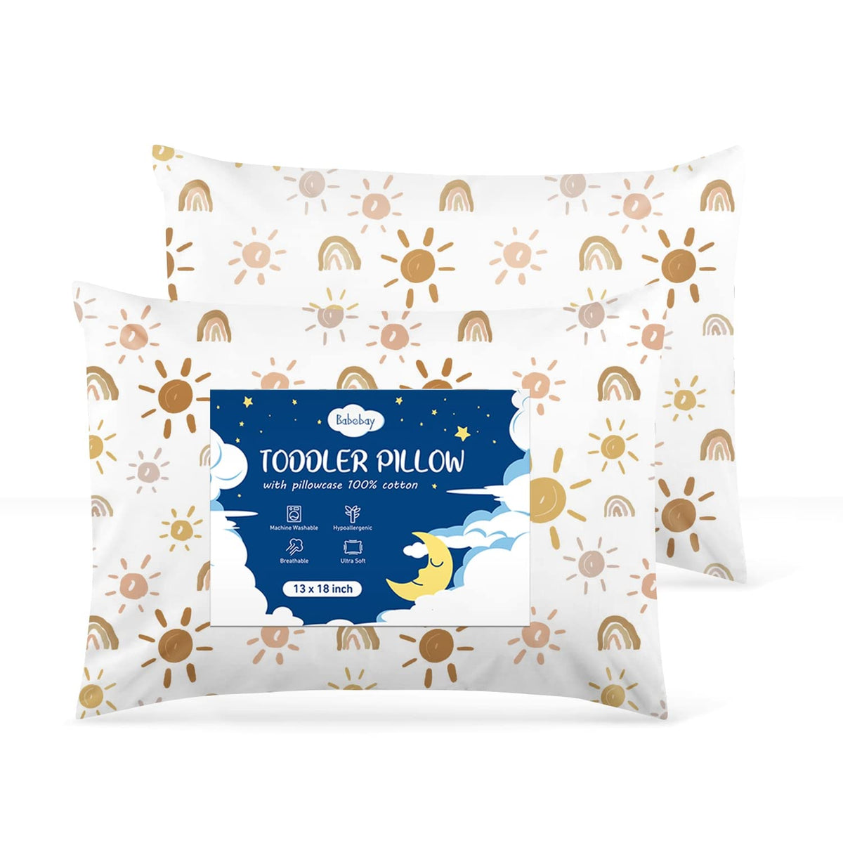 Babebay Toddler Pillow,13X18 Soft Toddler Pillows for Sleeping, Machine Washable Kids Pillow with Cotton Pillowcase, Perfect for Travel (White)