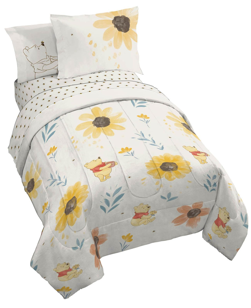 Disney Winnie The Pooh Twin Comforter Set 5 Piece Cartoon Bedding, Beige