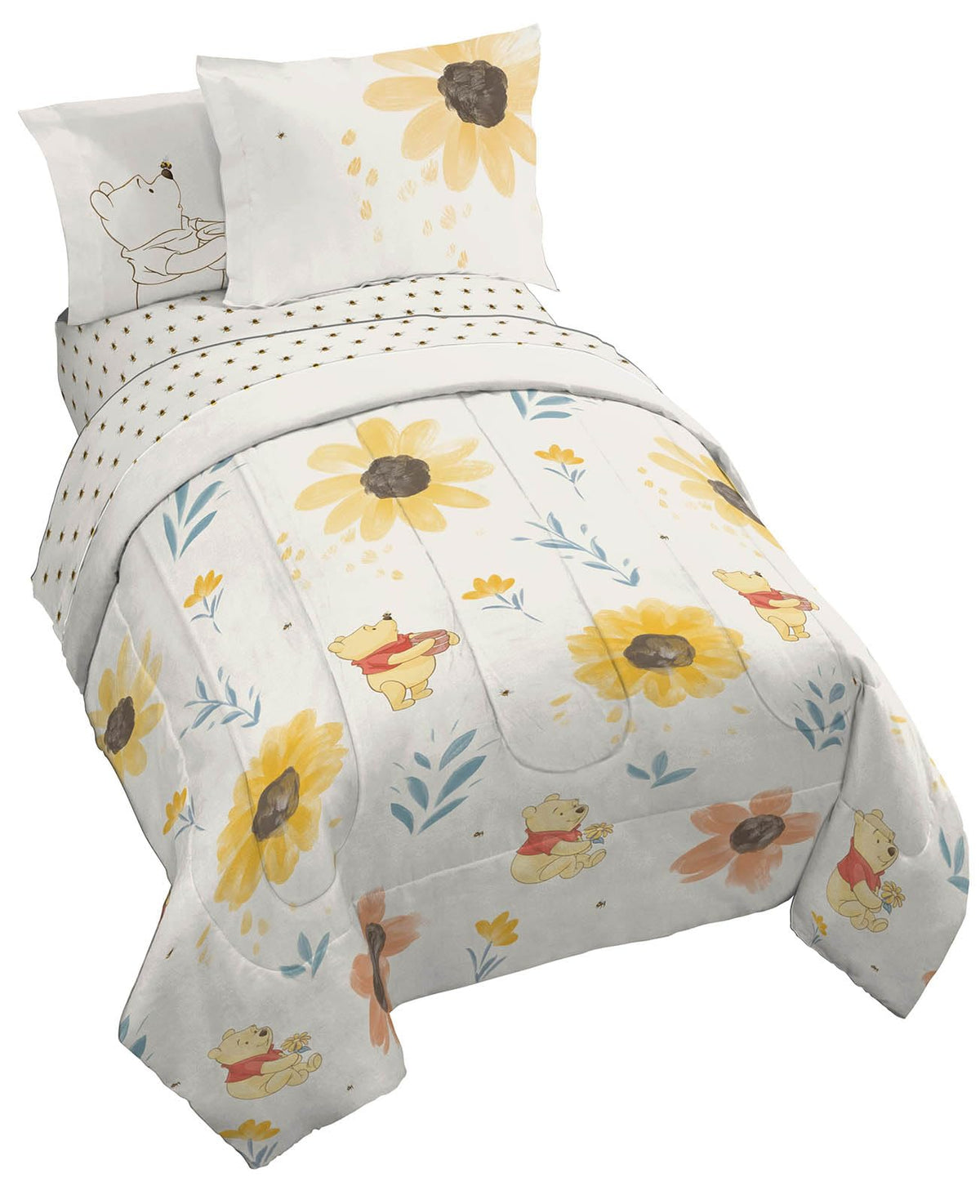 Disney Winnie The Pooh Twin Comforter Set 5 Piece Cartoon Bedding, Beige