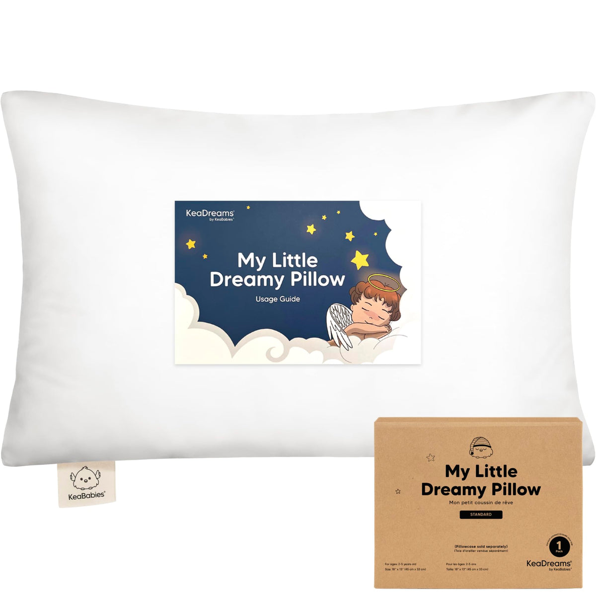 KeaBabies 2pk Toddler Pillows 2 Year Old to 5,14x20 Kids Pillow(Soft White)