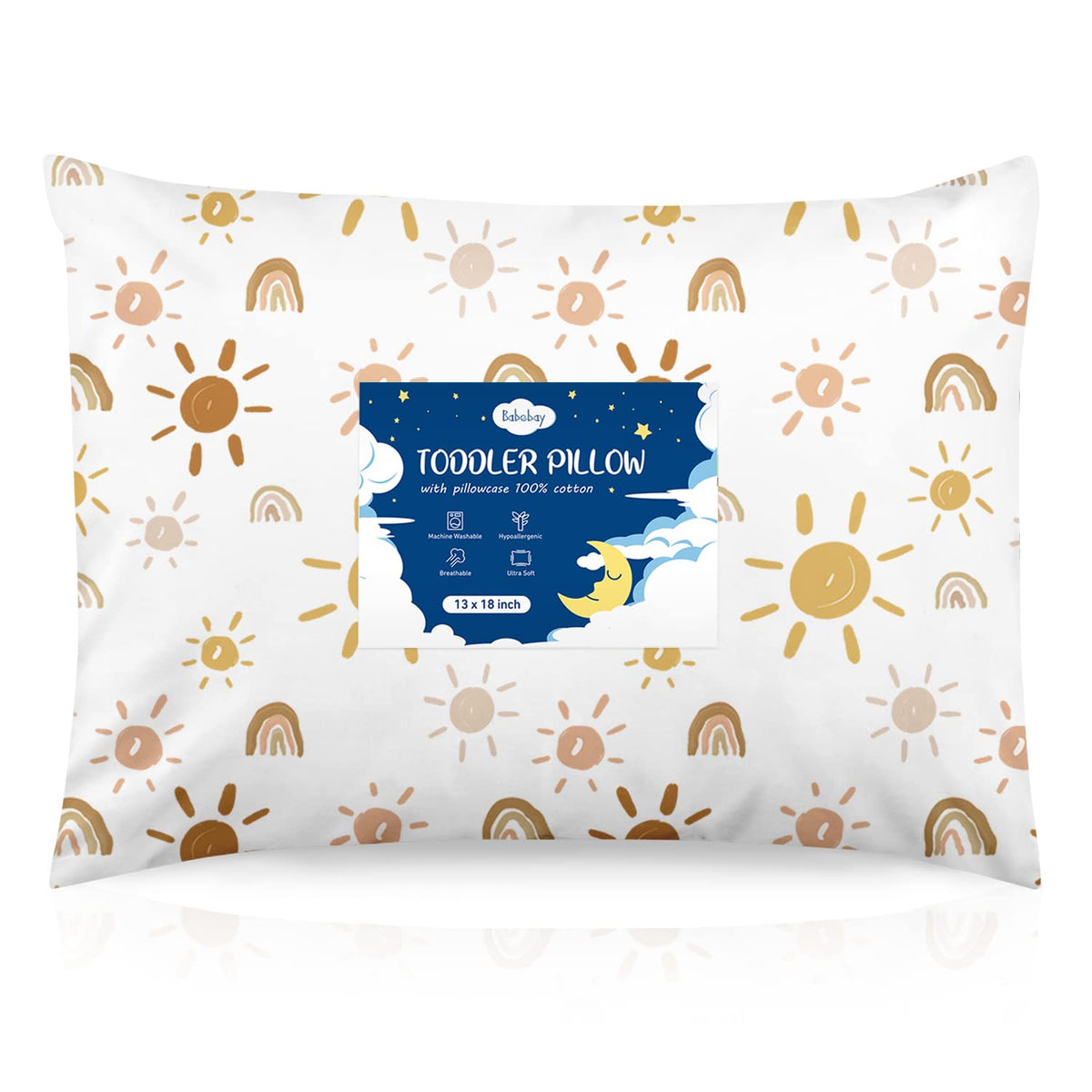 Babebay Toddler Pillow,13X18 Soft Toddler Pillows for Sleeping, Machine Washable Kids Pillow with Cotton Pillowcase, Perfect for Travel (White)
