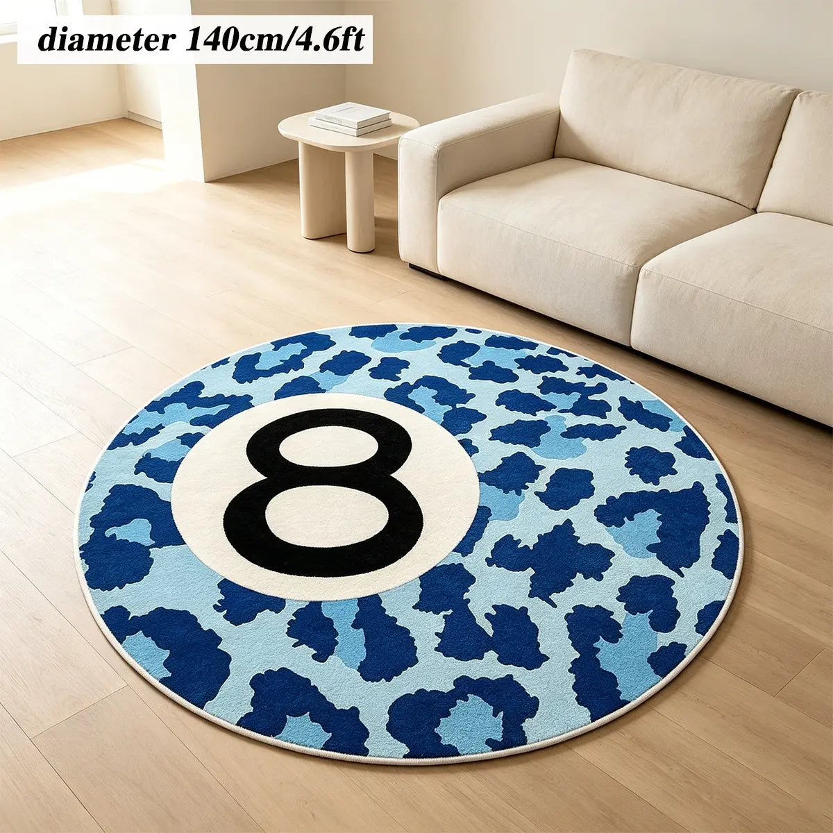 8 Ball Leopard Print Round Rug for Game Room, Man Cave, Dorm & Teen Bedroom, Soft Non-Slip Round Accent Rug, Anti Skid Rug, Perfect Retro Gift