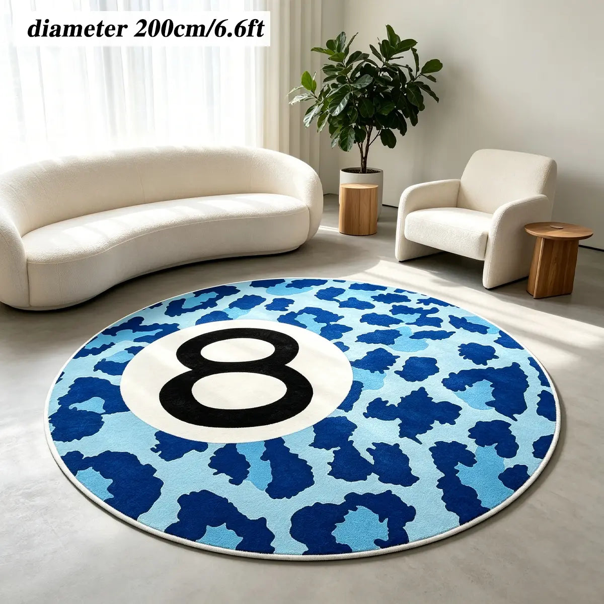 8 Ball Leopard Print Round Rug for Game Room, Man Cave, Dorm & Teen Bedroom, Soft Non-Slip Round Accent Rug, Anti Skid Rug, Perfect Retro Gift