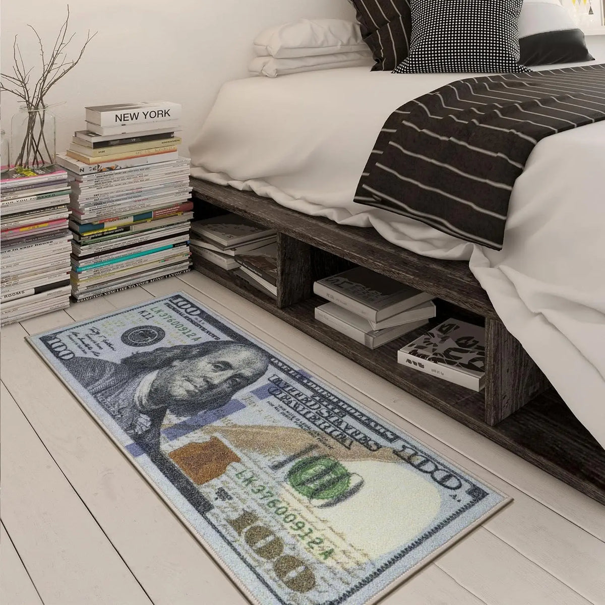 AISOON Durable Area Rug - 100 Dollar Bill Print, Non-Slip, Stain-Resistant, Ultra Thin, Polyamide, Multicolor, 22"x53"/23"x71" Decorative Rug for Entryway, Bedroom Indoor Floor Use