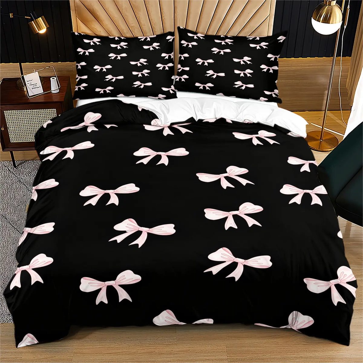 Bow print pattern soft, durable and High Quality bedding duvet set, including 1 duvet cover and 1 or 2 pillowcases, without a core or pillow, suitable for children or adults as gifts, modern style fashionable bedroom bed decoration