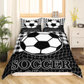 Soccer Duvet Cover Set - Luxury Black and White Geometric Print Flat Weave, Breathable Contemporary Bedding for Teens, Boys, Children, Stain-Protective Soft Bed Cover for Football Watch Parties, Multi-Size (No Comforter, King Option Included)