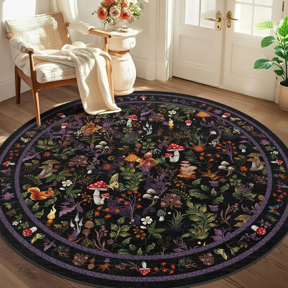 Geanup Vibrant Fox-Mushroom Magic Rug - Non-Slip, Soft, Thin Whimsical Animal Carpet with Vivid Color Hold, Room Decor & House Decor Accent for Living Room, Bedroom