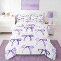 Feelyou Bow Pattern Duvet Cover Set - Ultra Soft Purple Bowknot Kids Bedding Set, Machine Washable Single Bedding, Travel-Friendly Kawaii Kids Rooms Decor