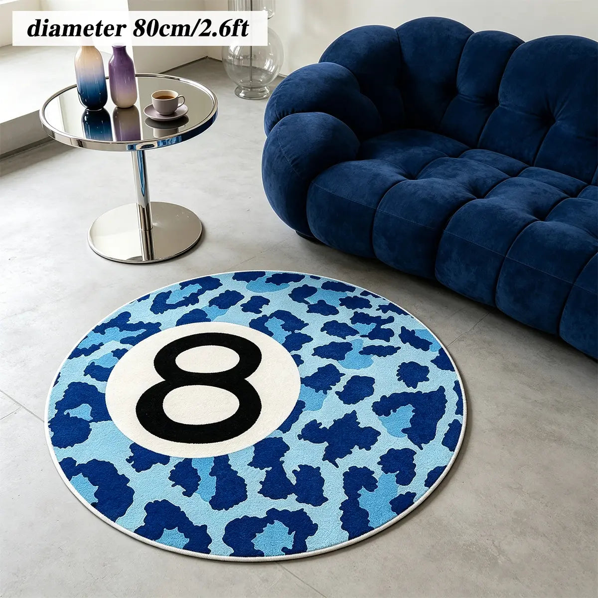 8 Ball Leopard Print Round Rug for Game Room, Man Cave, Dorm & Teen Bedroom, Soft Non-Slip Round Accent Rug, Anti Skid Rug, Perfect Retro Gift