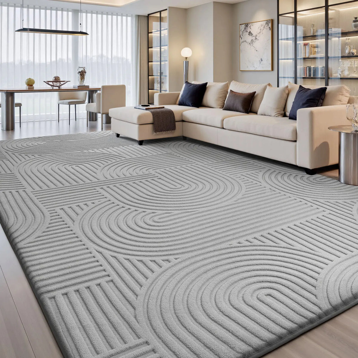 FAMVAL Modern Linear Jacquard Geometric Area Rug - Premium Anti-Slip Washable Large Size Contemporary Home Decor with Cozy Warmth, Barefoot Cushion for Living Room, Bedroom, Non Slip Rugs, Bedroom Inspo