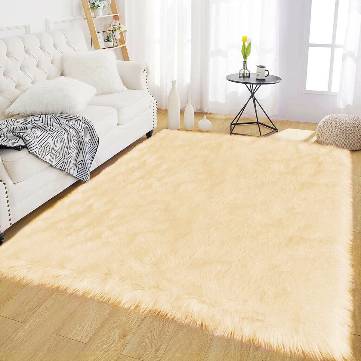 Latepis White Faux Fur Sheepskin Rug 4x6 for Living Room, Fuzzy Rugs Fluffy Washable Rug for Bedroom, Playroom, Luxury Room Decor, Rectangle