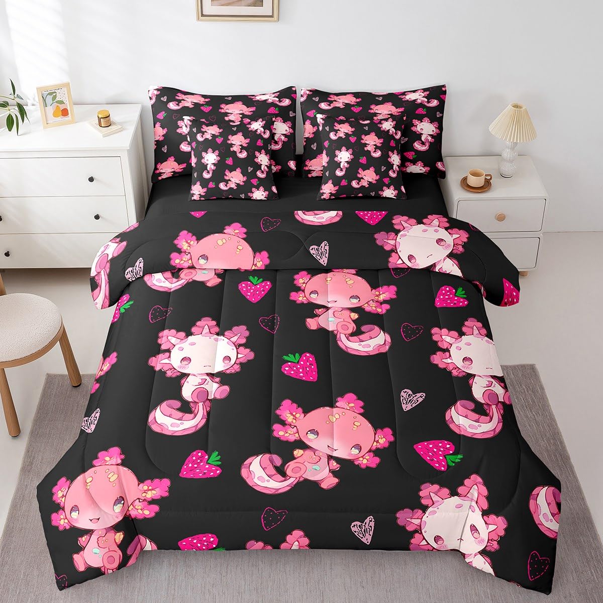 Feelyou Kids Pink Bowknot Bed in A Bag Twin Size, Personalized Initial A Comforter Set with Sheets Princess Glitter 7 Pieces Bedding Set Boys Girls Bow Alphabet Teens Bed Set Bedroom Decor 7Pcs