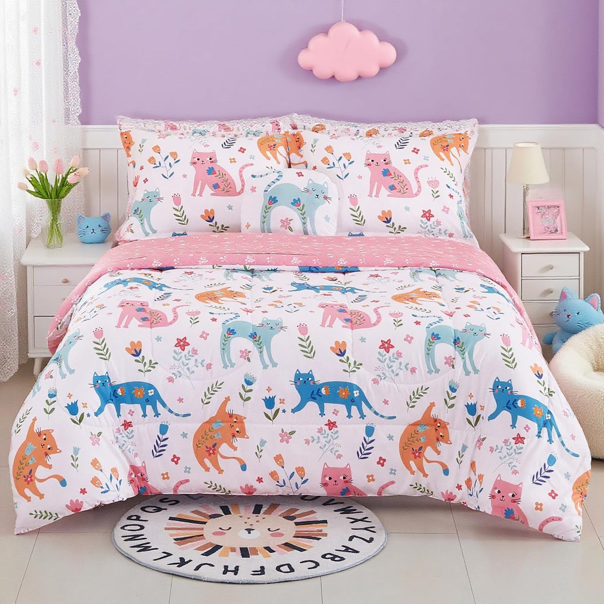 Mooreeke Kids Twin Comforter Sets for Girls 6 Pieces Pink Unicorn Bedding Set for Teens Soft Microfiber Kids Bed in A Bag with Comforter, Sheet Set, Shams and Decorative Toy Pillow All Season