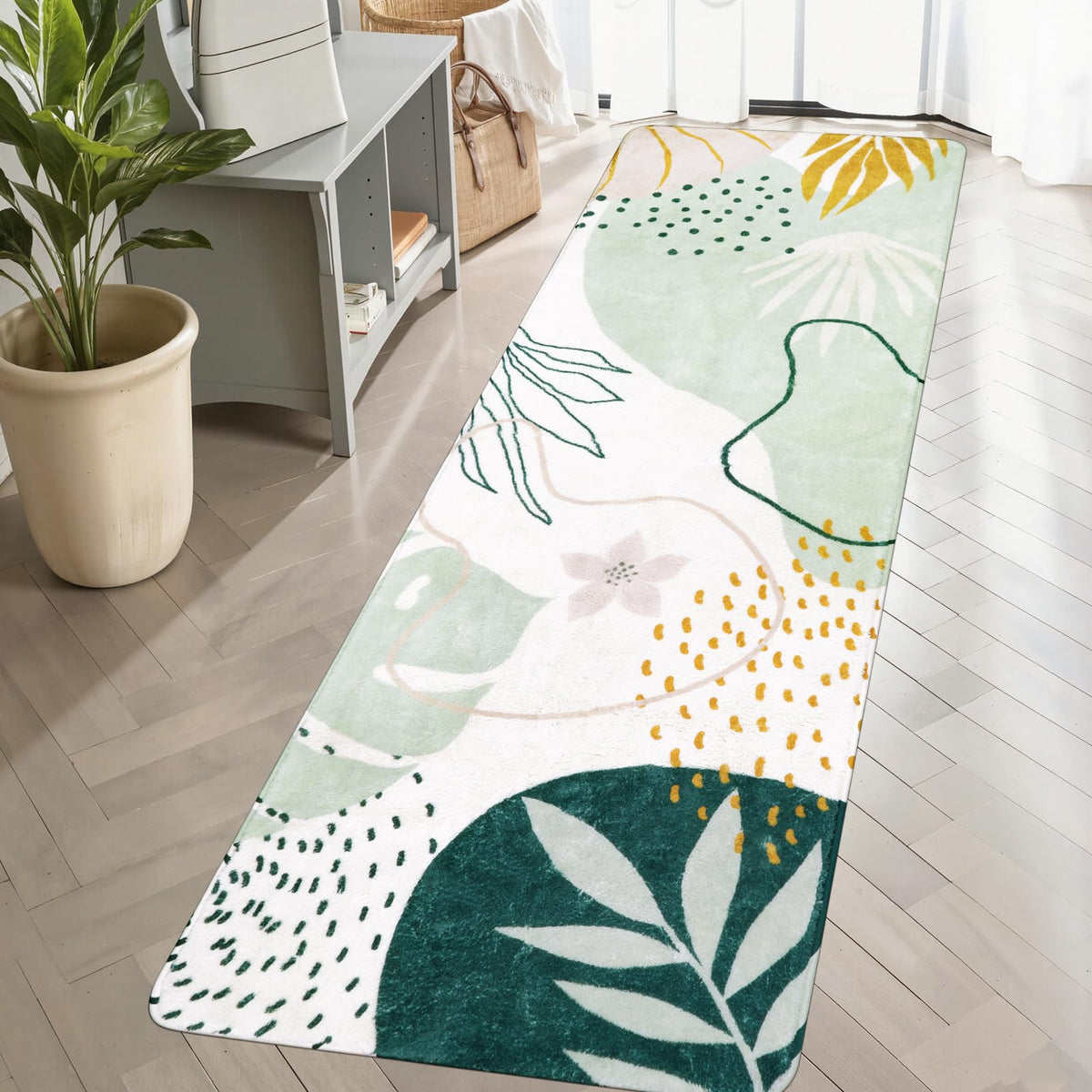 Lahome Pink Boho Nursery Rug 4x6, Washable Non Slip Soft Botanical Area Rug for Girls Bedroom Kids Room Playroom Dorm Apartment Decor