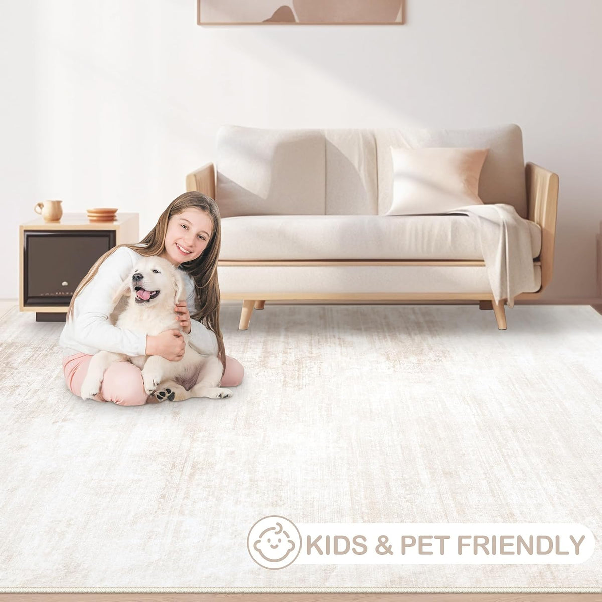 Area Rugs 5x7 Living Room: Washable Rug Modern Abstract Large Rug Soft Non Slip Neutral Rugs Stain Resistant Indoor Carpet for Bedroom Kitchen Dining Room Table Nursery Home Office Rugs(Beige,5'x7')