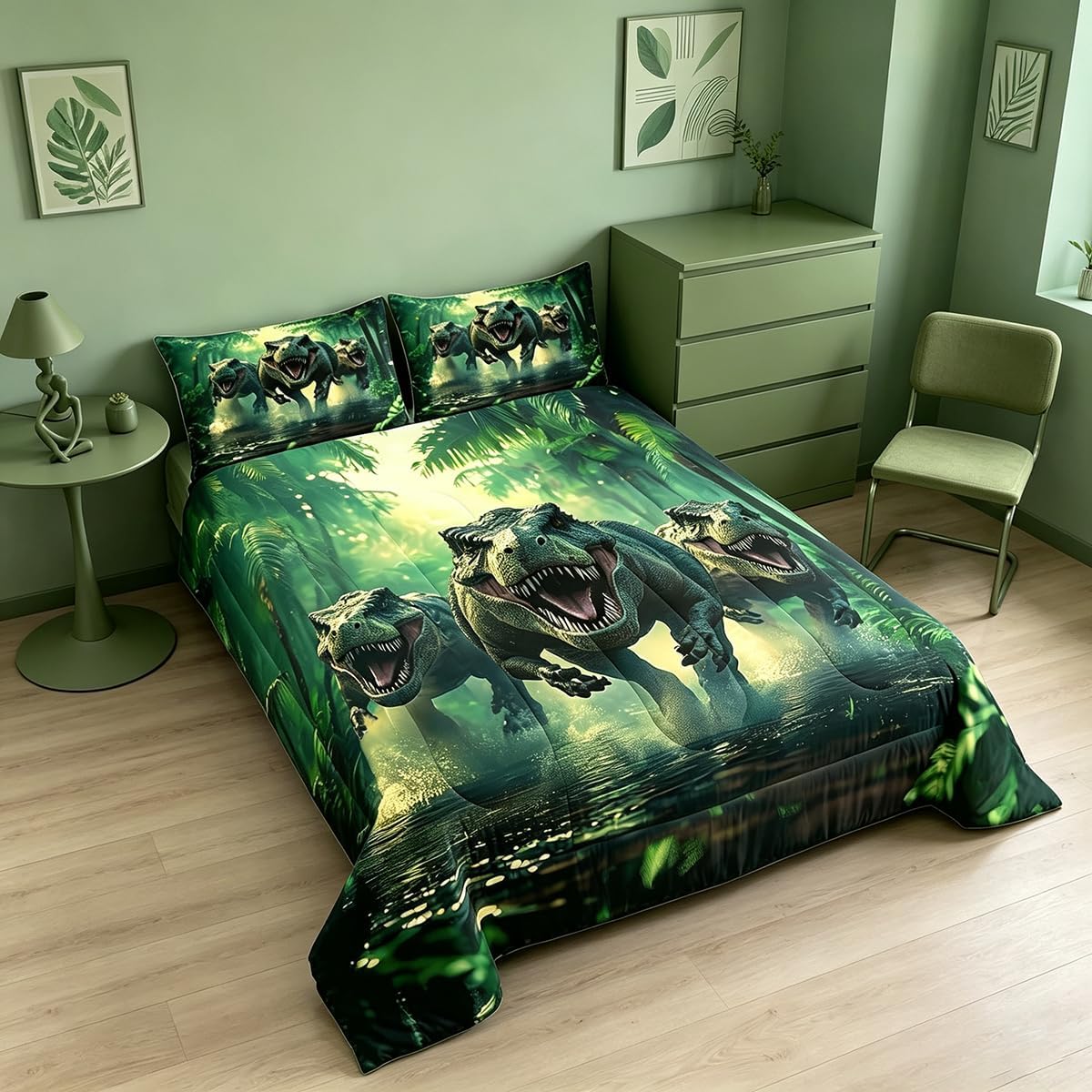 Feelyou Dino Dinosaur Comforter Set Twin Size Kids Boys Bedding