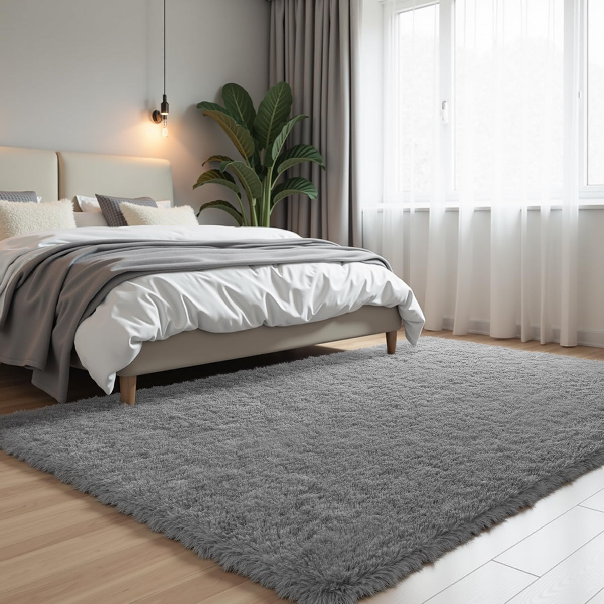 Zentavio Area Rugs for Living Room Grey Rugs for Bedroom 4x6 Carpet Fluffy Furry Soft Shag Aesthetic Plush High Pile Gray Throw Rug for Nursery Kids Room Dorm