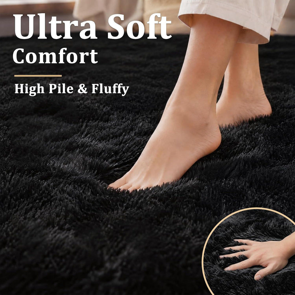 Tosuoka 4x6 Area Rugs for Bedroom, Soft Fluffy Shag Thick Black Rug