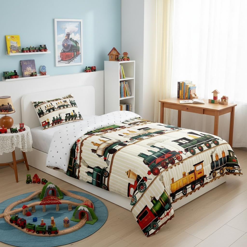 Erosebridal Cartoon Train Comforter Set Twin Kids Bedding for Boys Girls