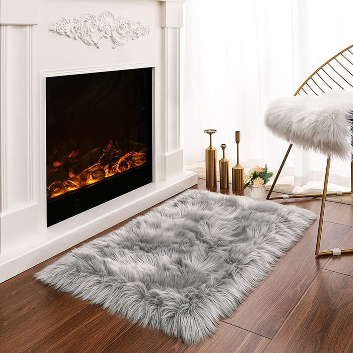 Latepis White Faux Fur Sheepskin Rug 4x6 for Living Room, Fuzzy Rugs Fluffy Washable Rug for Bedroom, Playroom, Luxury Room Decor, Rectangle