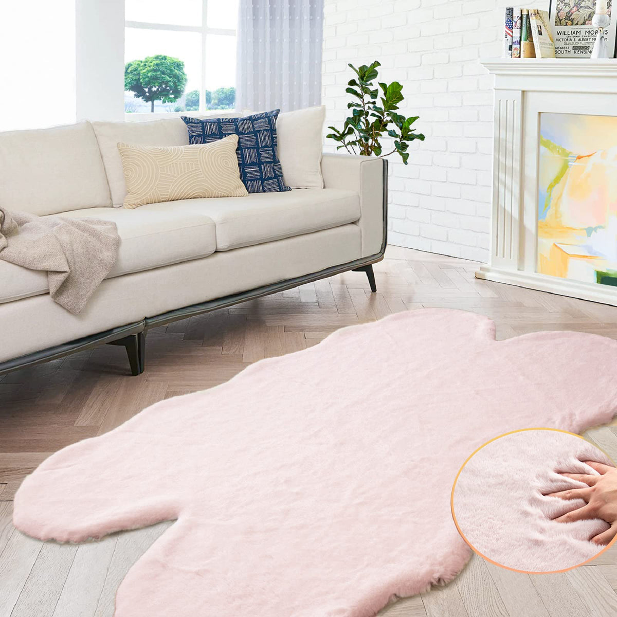 ORINOVA White Faux Bunny Fluffy Fur Rug Washable Area Rugs for Living Room Nursery Rugs for Bedroom 2x3 Rectange Rug Cute Home Décor