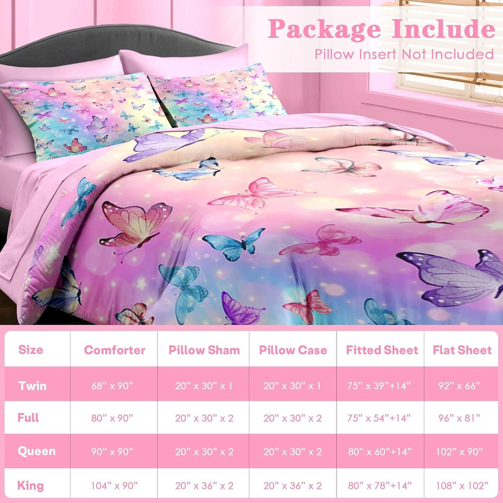 Pamnest Twin Comforter Set for Girls, 5 Pieces Butterfly Bedding Set