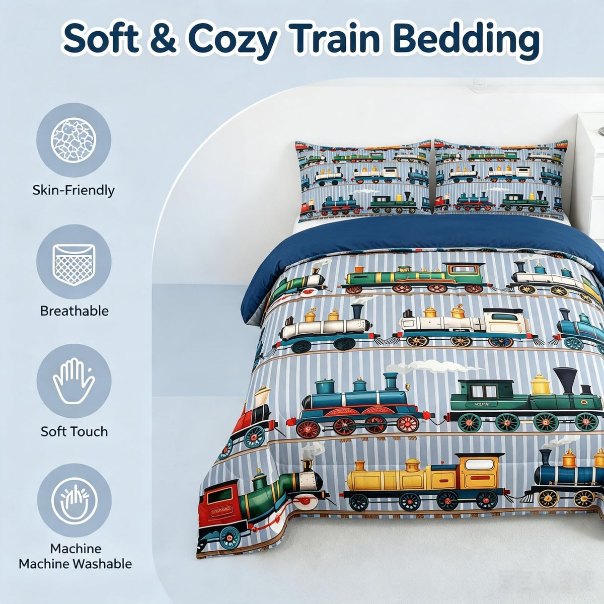 Erosebridal Cartoon Train Comforter Set Twin Kids Bedding for Boys Girls
