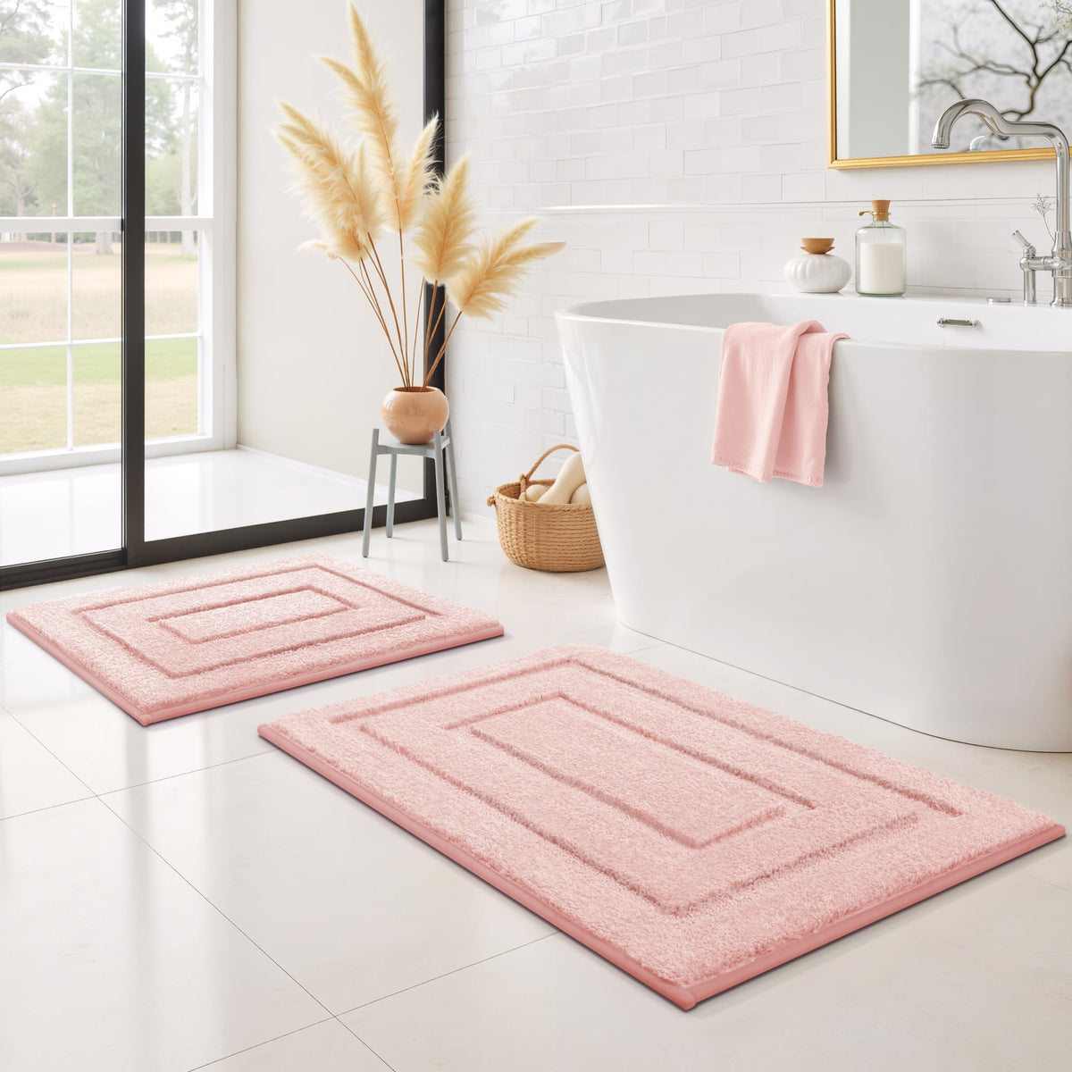GRANNY SAYS Gray Bathroom Rug 16" x 24", Non-Slip Microfiber Bath Mat