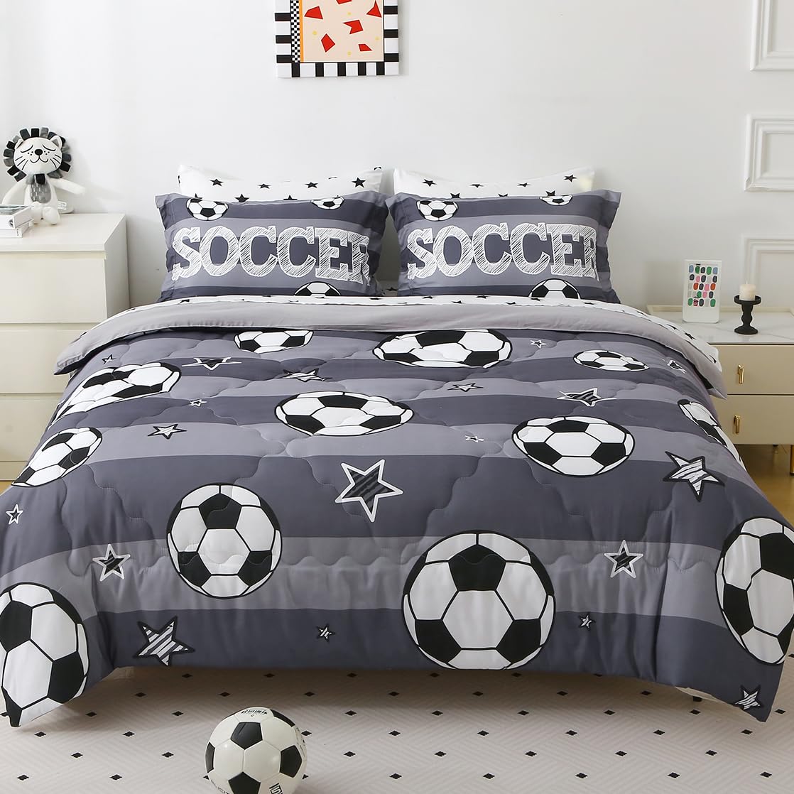 7 Piece Girls Cats Bedding Comforter Set Twin Size for Kids Bed in A Bag Pink Cute Cartoon Pet Cat Bedding Set for Boys Teens (1 Comforter, 1 Flat Sheet, 1 Fitted Sheet, 4 Pillow Sham) Gray