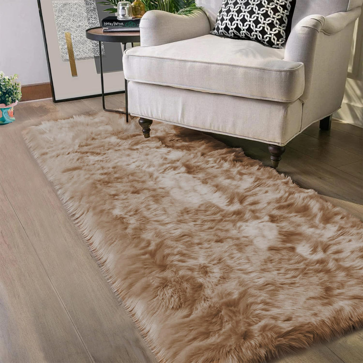Latepis White Faux Fur Sheepskin Rug 4x6 for Living Room, Fuzzy Rugs Fluffy Washable Rug for Bedroom, Playroom, Luxury Room Decor, Rectangle