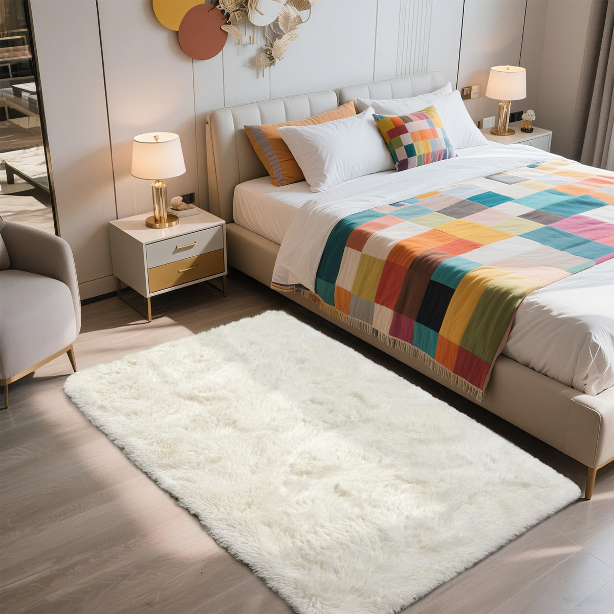 5x8 Shag Area Rug for Bedroom,Grey and Black Fluffy Rugs for Living Room